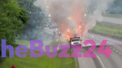 Highway Pyrotechnics: Fireworks Truck Blaze Ignites Spectacular Mid-Road Display in Tennessee