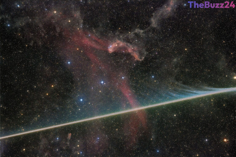 Celestial Photobomb: Meteor Streak Captured Against the Great Lacerta Nebula